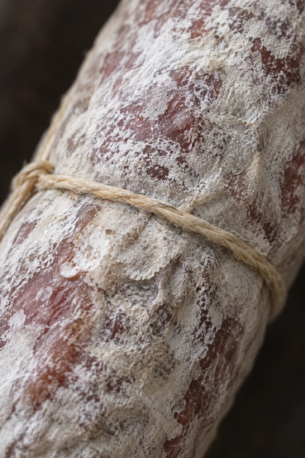 Superficie clara del salame durante su maduración
